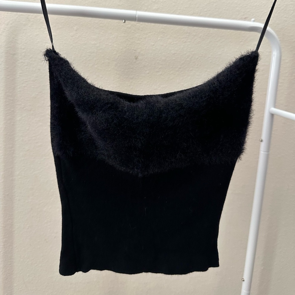 Mango Black Fuzzy Strapless Tube Top